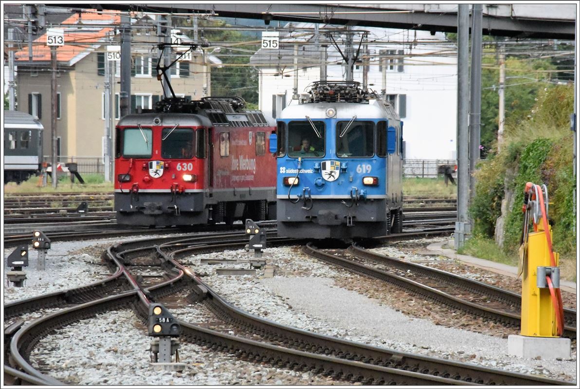 Ge 4/4 II 630  Trun  und 619  Samedan  in Chur. (15.09.2016)