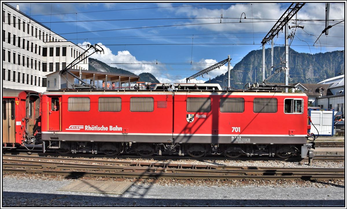 Ge 6/6 II 701  Raetia  in Landquart strahlt in alter Frische. (09.09.2019)