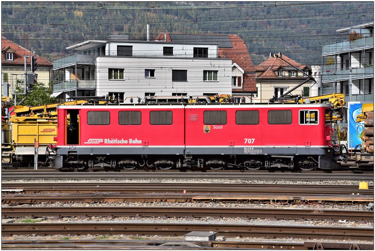 Ge 6/6 II 707  Scuol , das Arbeitspferd im Güterdienst der RhB, in Chur Gbf. (18.10.2018)
