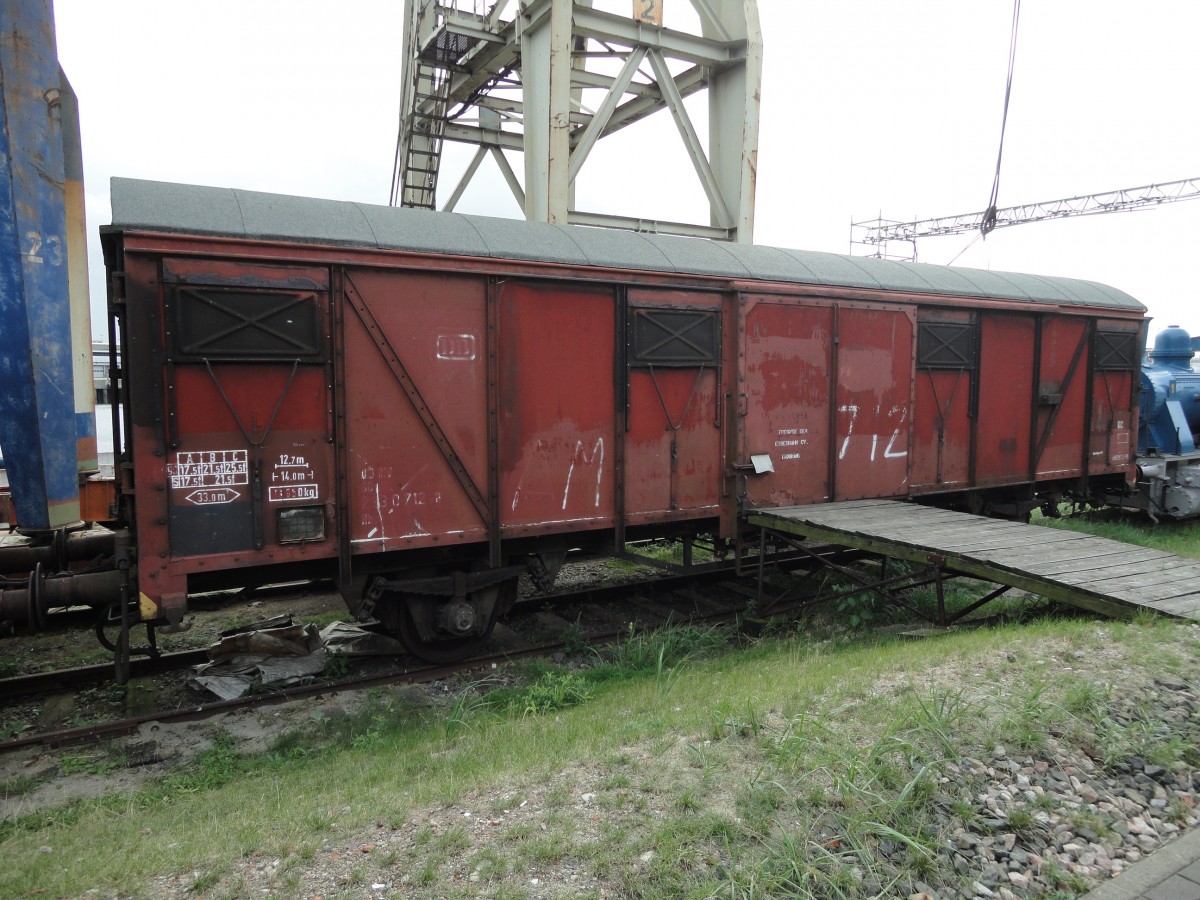 Gedeckter Güterwagen Hbcs-uv  712 am 1.9.2013, Hamburg, Museum der Arbeit, Schuppen 50