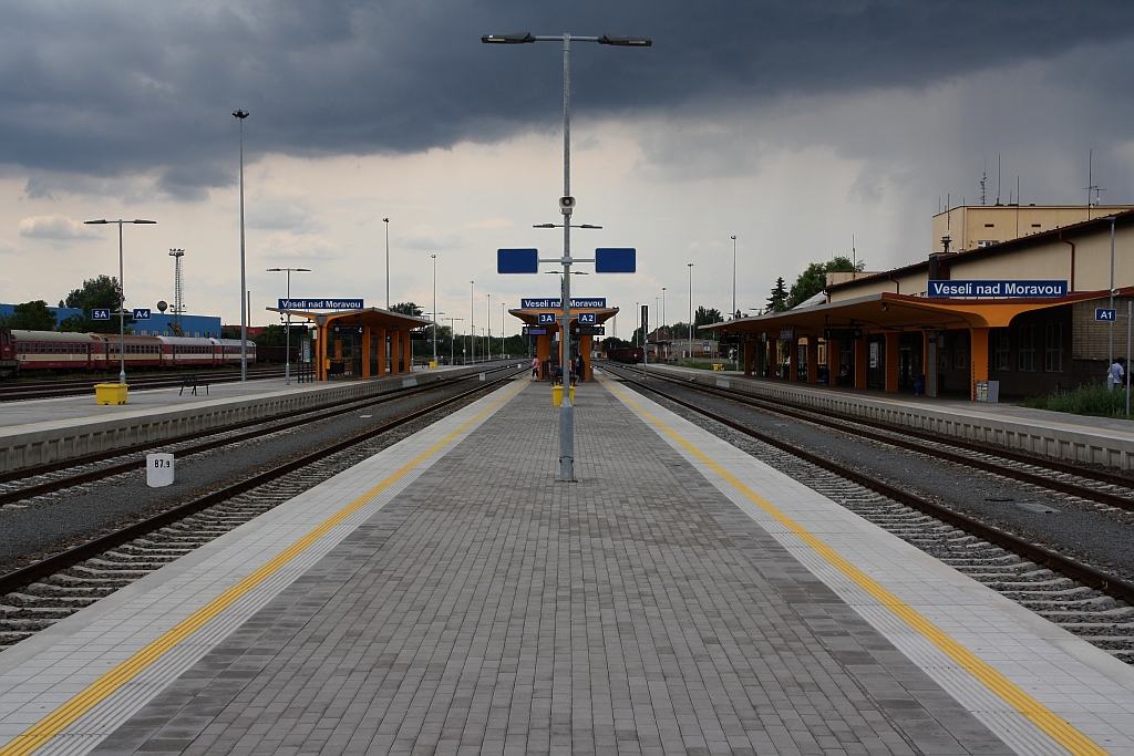 Gewitterstimmung im Bahnhof Veseli nad Moravou am 03.August 2019.