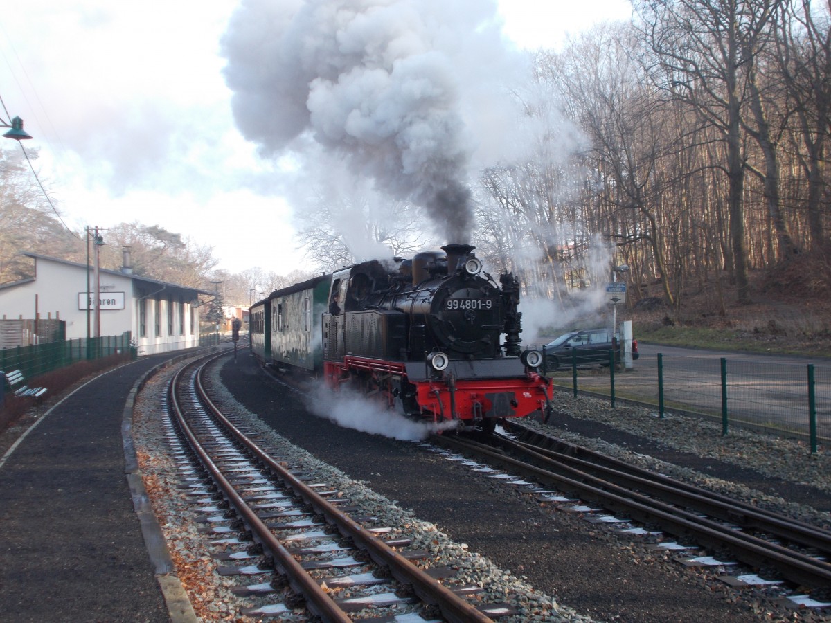 Gleich mit Volldampf ging es für 99 4801,nach der Ausfahrt aus Göhren,am 28.Februar 2016,los.