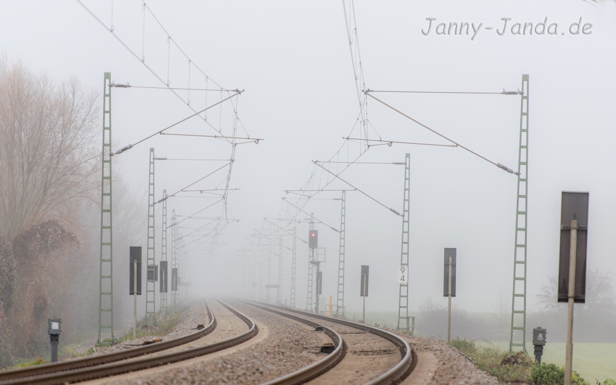 Gleise zwischen Gondelsheim und Heidelsheim (ca 800m) aufgenommen am 27.11.15 bei leichtem Nebel.