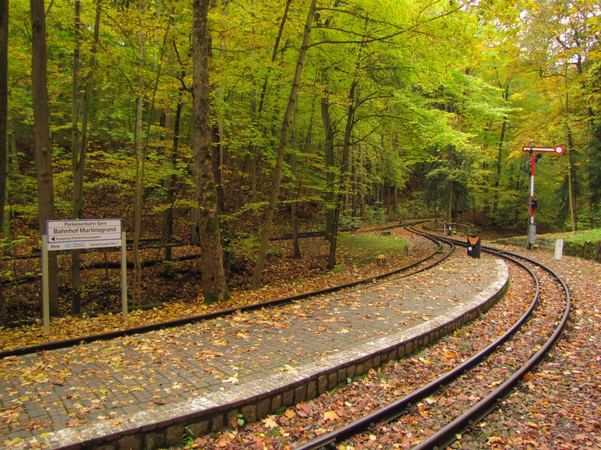 Gleiseanlagen der Parkeisenbahn Gera, am 22.10.2015 im Bahnhof Martinsgrund.