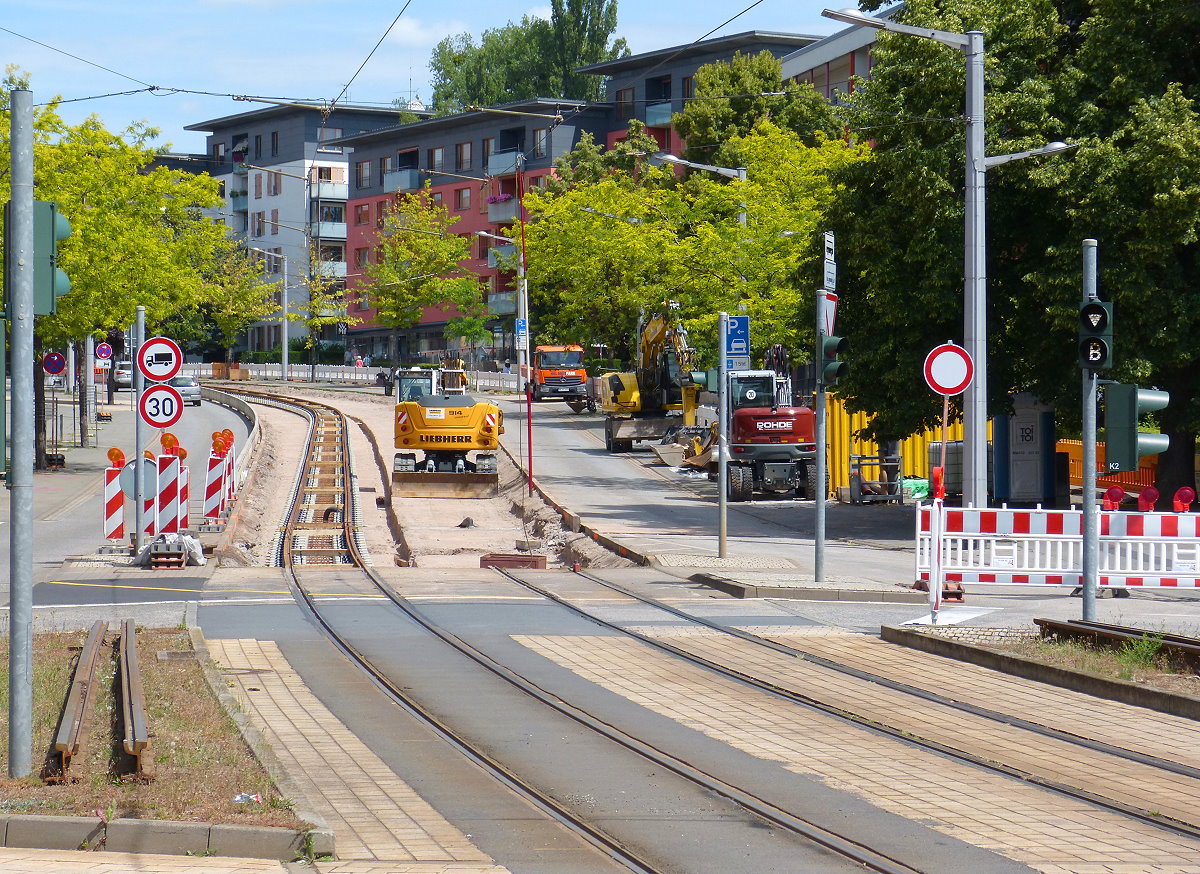 Gleiserneuerungen in der Rautenstraße in Nordhausen 20.07.2019