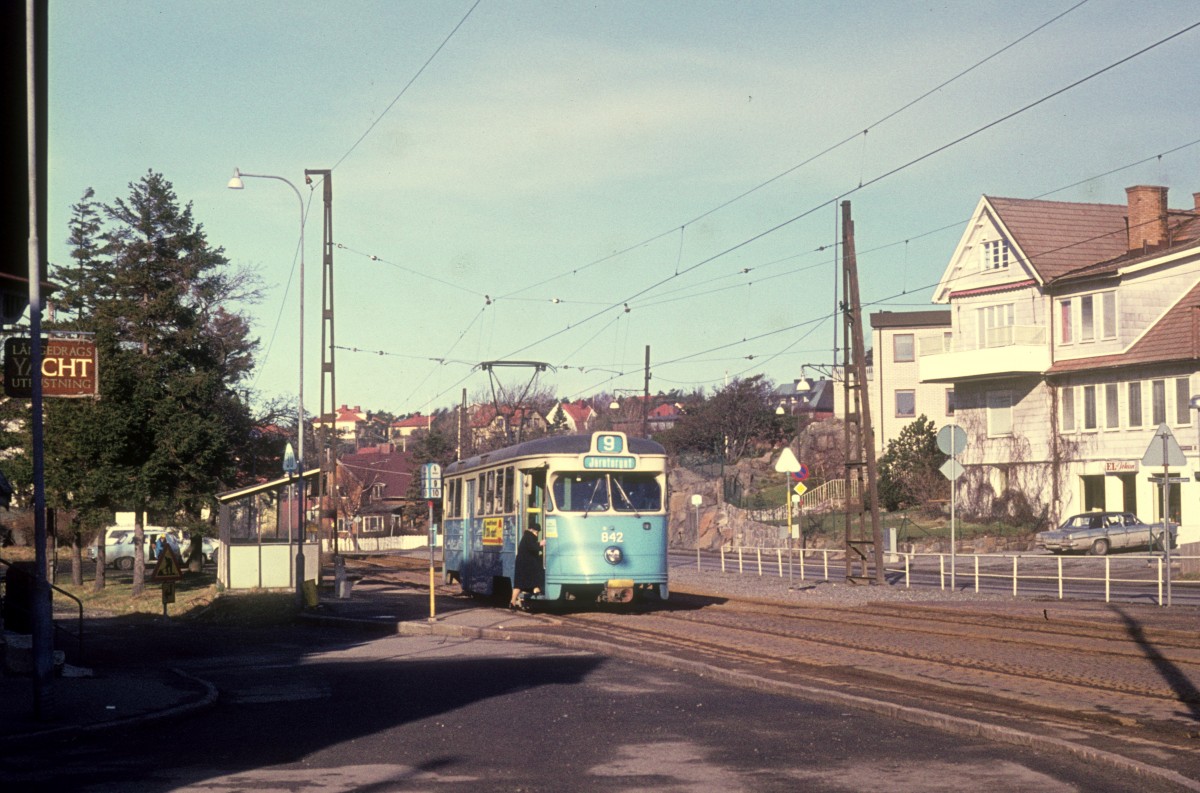 Göteborg Göteborg Spårväger (GS) SL 9 (Hägglunds-M29 32) Långedrag am 26. Februar 1975.