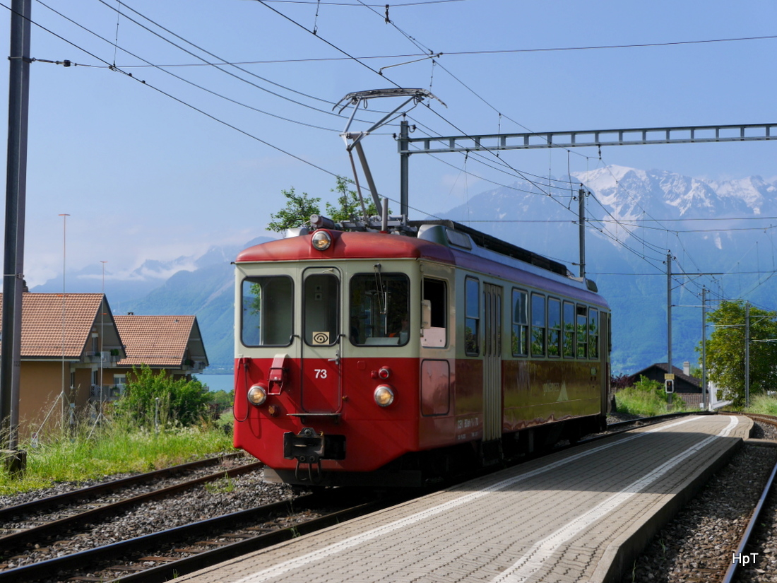 Goldenpass CEV - Fotoextrafahrt für Bahnforum.ch mit den Zahnradtriebwagen BDeh 2/4 73 im Bahnhof St-Leger am 16.05.2015