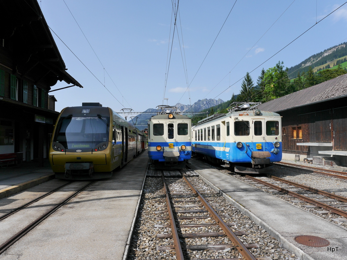 Goldenpass MOB - Fahrzeugtreff in der Lenk mit dem ABt  344 und Be 4/4 1003 und Be 4/4 1002 am 26.08.2017