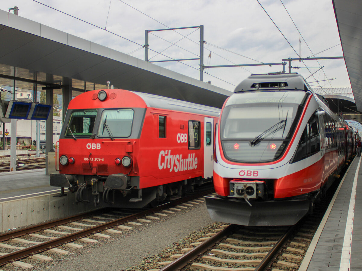 Graz. Am 02.10.2020 treffen sich am Grazer Hauptbahnhof eine Ente und ein Wendezug.