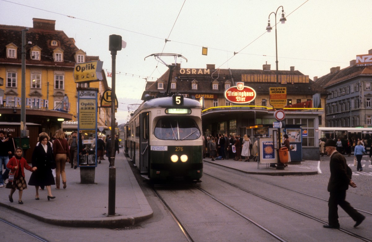 Graz GVB SL 5 (GT6 276) Jakominiplatz am 18. Oktober 1979.