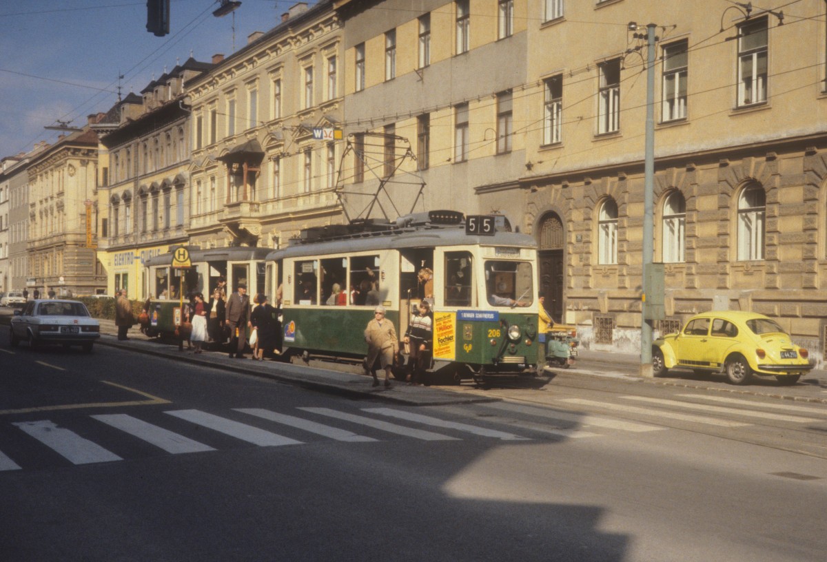 Graz GVB SL 5 (Tw 206) Conrad von Htzendorf-Strasse / Steyrergasse am 18. Oktober 1979.