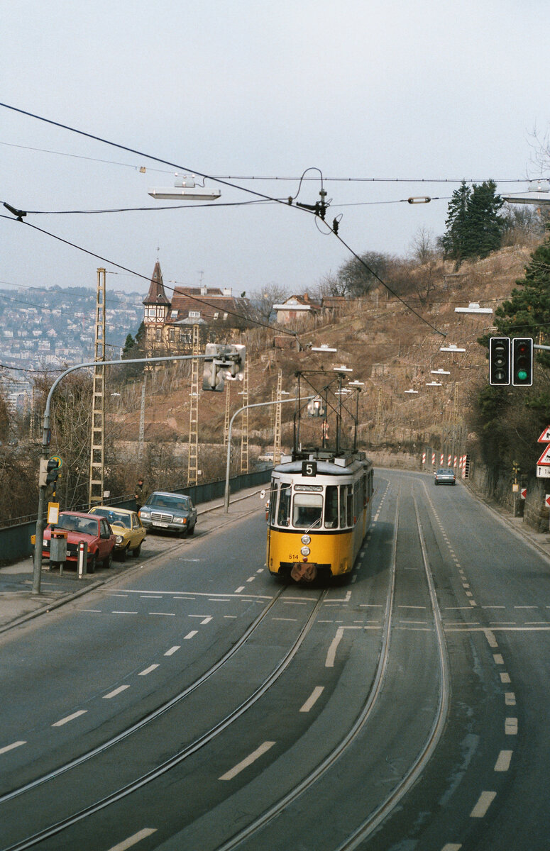 GT4 Zug der Stuttgarter Stra�enbahnen auf der Neuen Weinsteige (1984)