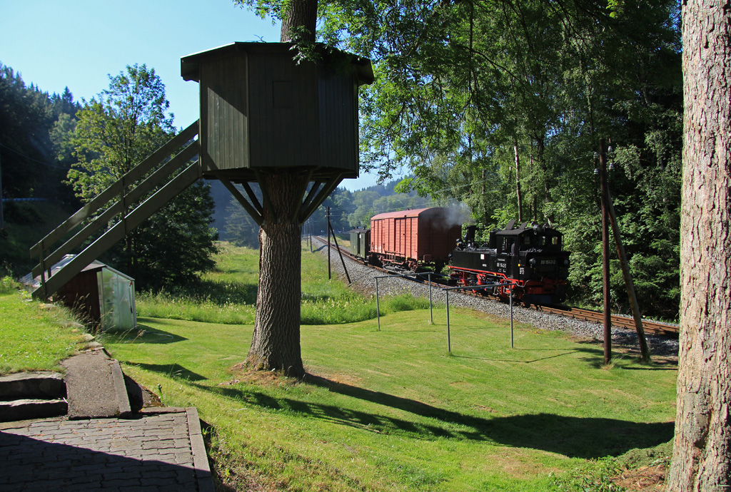  Güterverkehr wie in den Siebzigern  war das Motto der diesjährigen Fotoveranstaltung bei der Preßnitztalbahn, hier: zwischen Schmalzgrube und Forellenhof, 04.07.2014