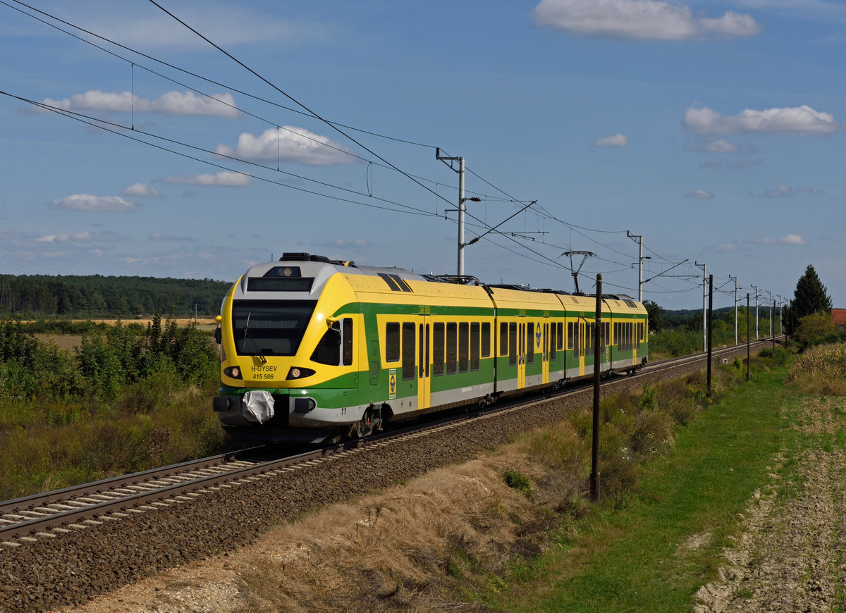GySEV 415 506 war am 19. September 2019 als  R 9154 von Sopron nach Szentgotthárd unterwegs, und wurde von mir kurz vor Ratot fotografiert.
