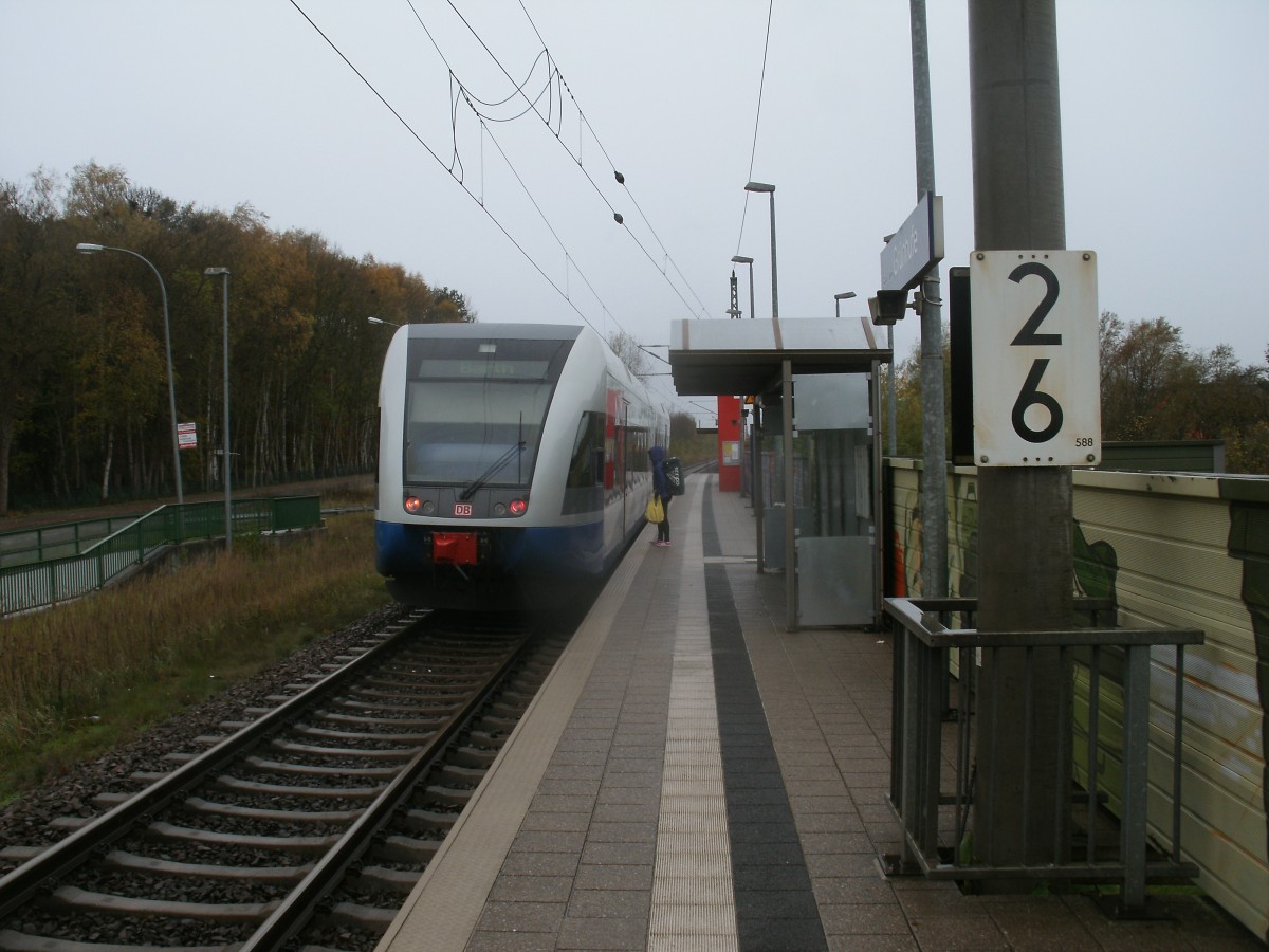Halt,am 04.November 2013,fr den UBB 646 108,auf der Fahrt von Stralsund nach Barth,am Haltepunkt Stralsund Grnhufe.