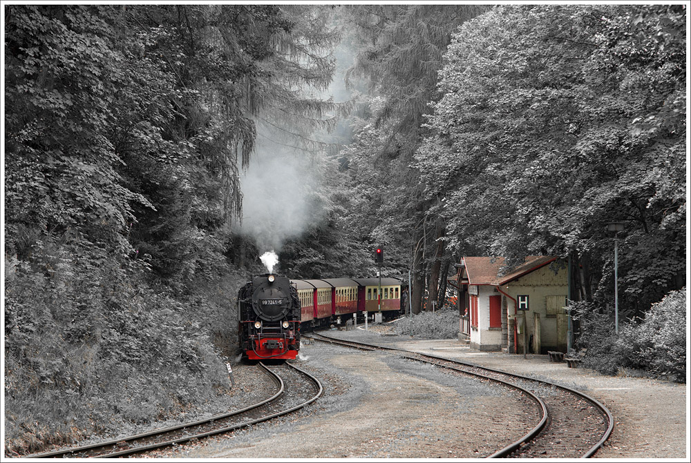 Haltepunkt Steinerne Renne am 28.Juli 2013 fr den Zug 8935 auf dem Brocken mit der 99.7241.