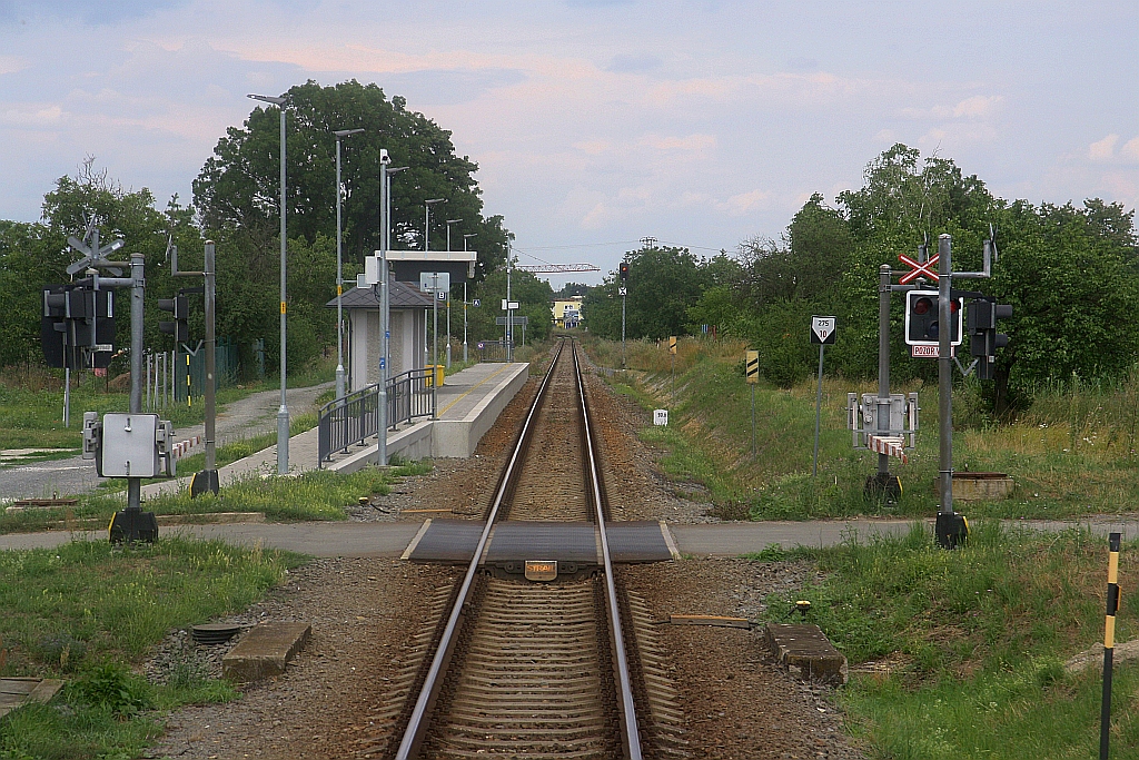 Haltestelle Veseli nad Moravou-Milokost am 03.August 2019.