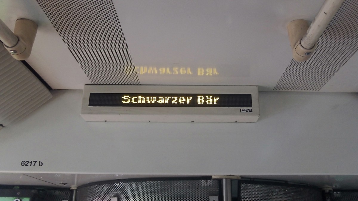 Haltestellenanzeige in einen TW 6000 der Stadtbahn Hannover, am 02.09.2013.