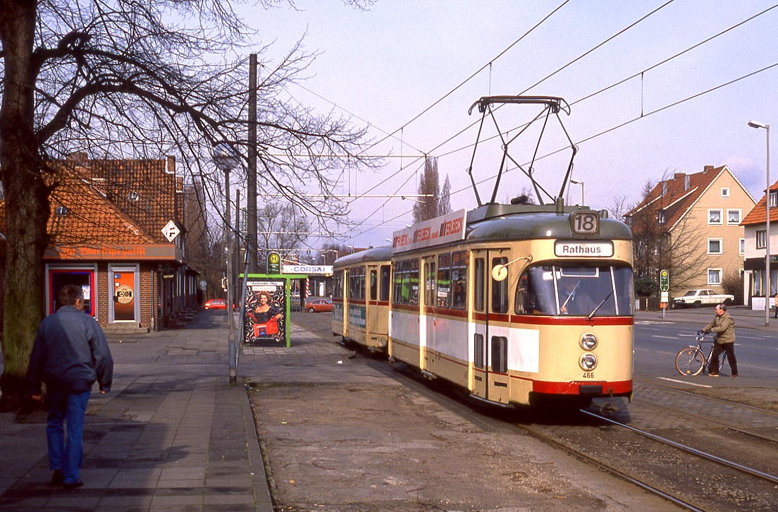 Hannover 466 + 1462, Schulenburger Landstraße, 12.03.1989.