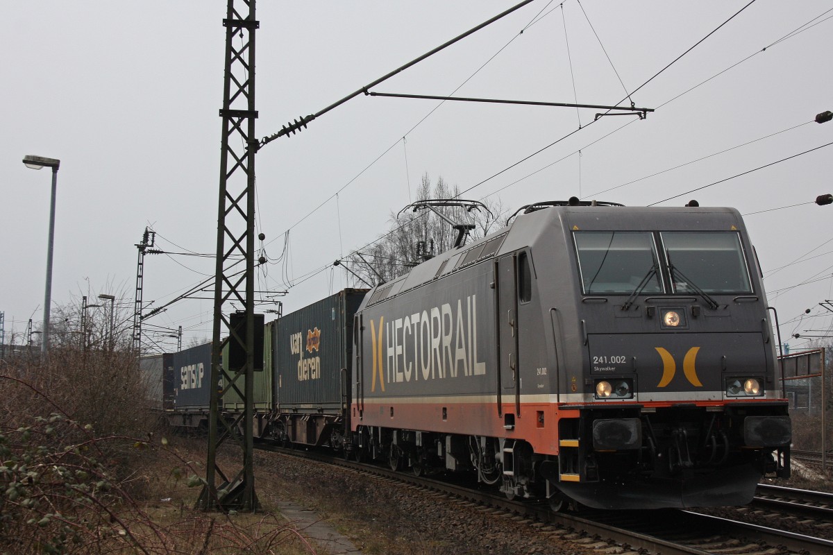 Hectorrail 241.002  Skywalker  am 30.3.13 mit einem Containerzug in Oberhausen-Osterfeld Sd.