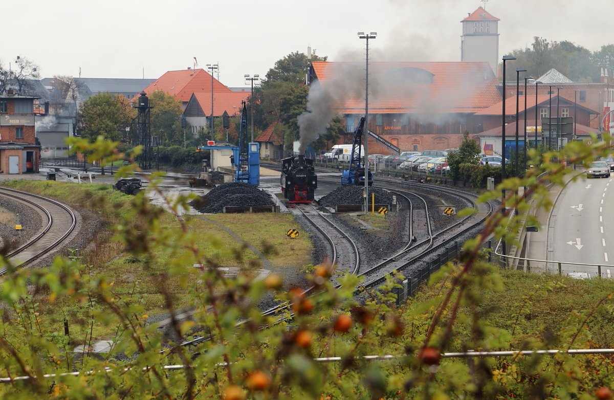  (Herbst)-Vorhang auf! Wir präsentieren 99 5901 an der Bekohlungsanlage im Bw Wernigerode!  ;-)
(Aufnahme vom 16.10.2015)