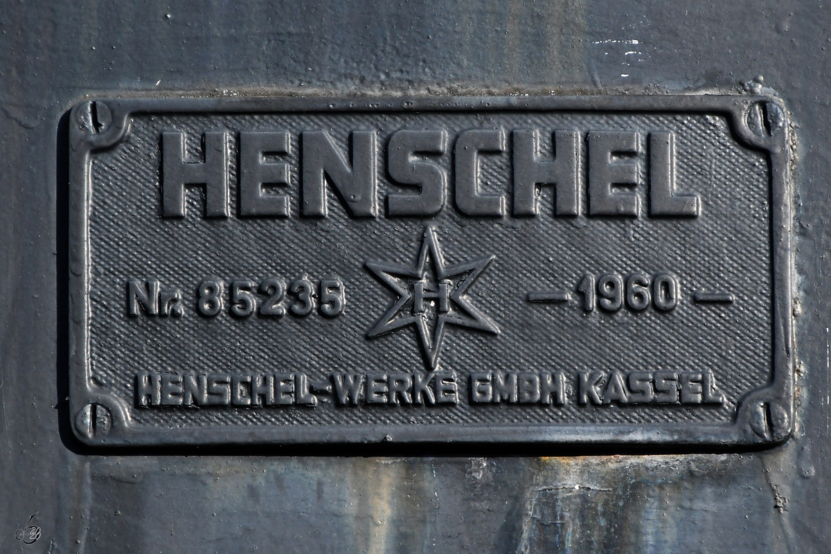 Herstellerschild auf dem Klimaschneepflug 44  Mainz 6408 , welcher Mitte September 2019 im Eisenbahnmuseum Darmstadt-Kranichstein ausgestellt war.