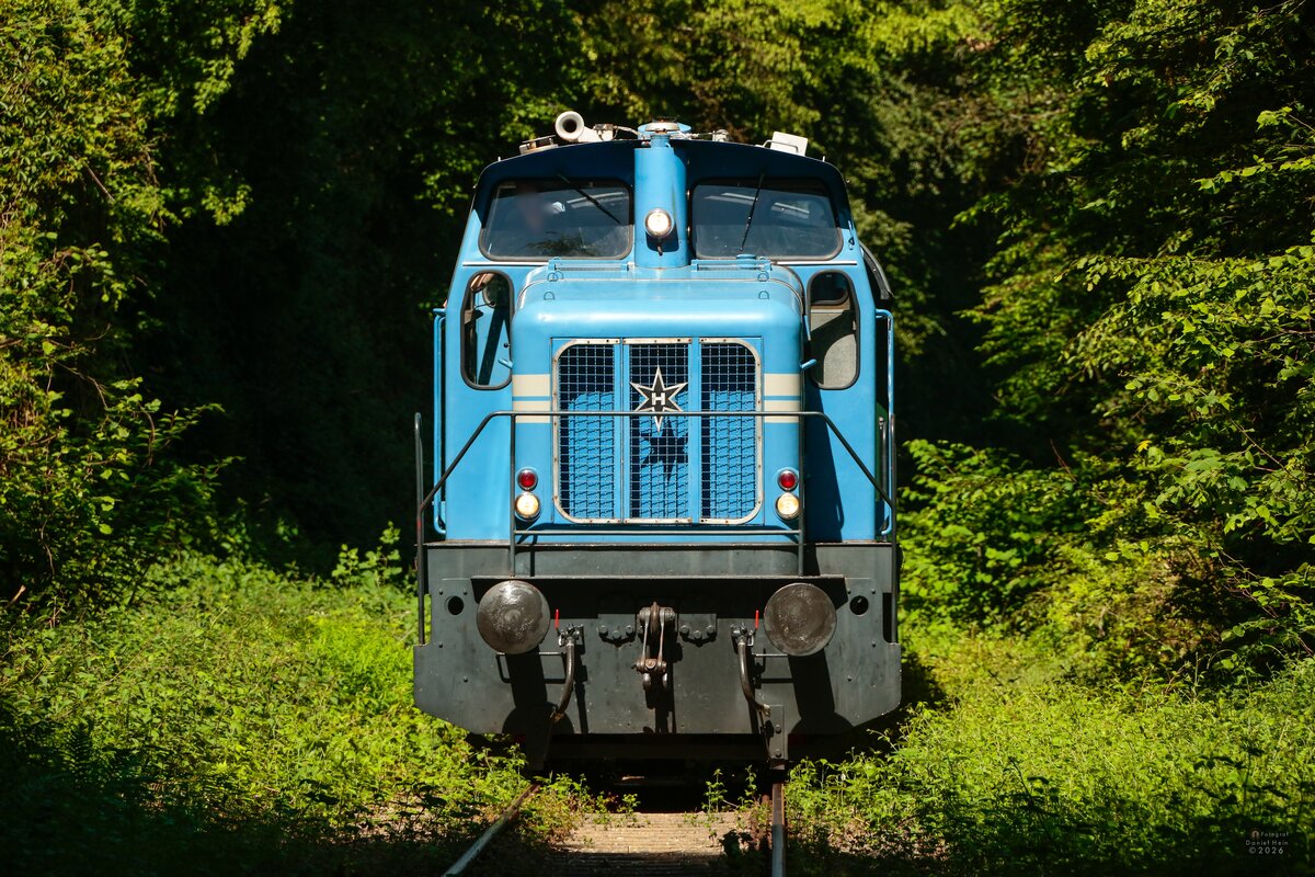 Hespertalbahn V1 am Baldeneysee in Essen Kupferdreh, Mai 2026.