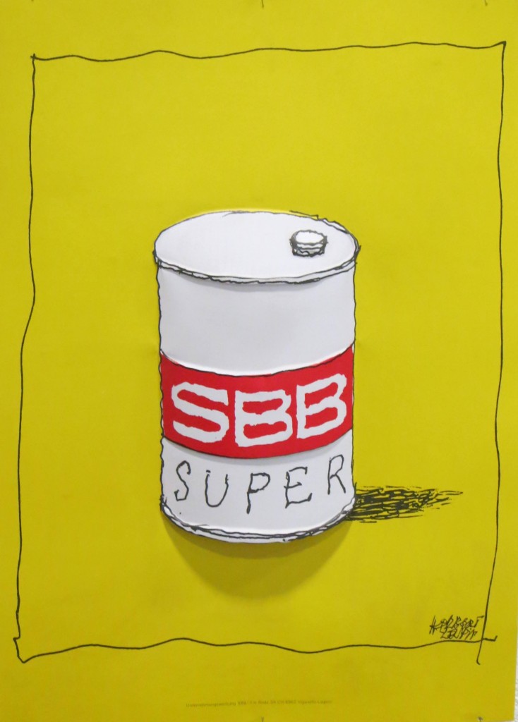 Heute war mein allerletzter Tag am Bahnhof Chur. Bei der Räumung meines Kleiderkastens fiel mir noch dieses dreidimensionale Werbeplakat aus dem Jahre 1978 in die Hände, erstellt von Herbert Leupin. Mir ist kein weiteres Plakat in 3D-Form bekannt. (08.10.2014)