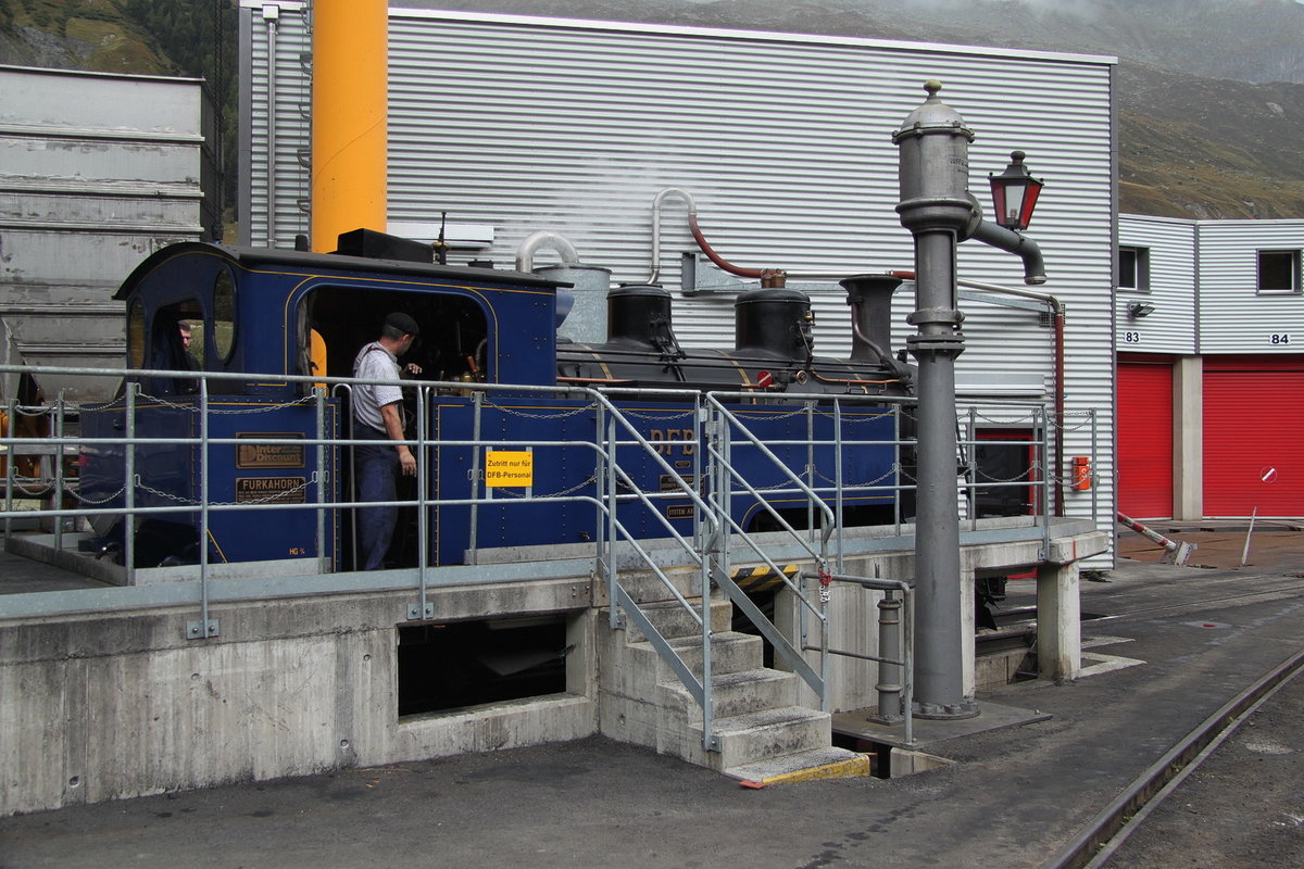 HG3/4 Nr.1(ex.BFD/FO/Vietnam)in der Lokbehandlungsanlage im Depot Realp.16.09.18