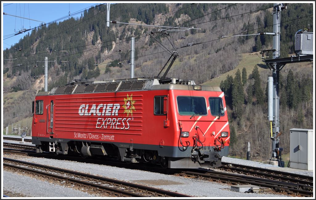 HGe 4/ Nr 4  Täschhorn  der ehemaligen BVZ in Disentis. (22.04.2015)