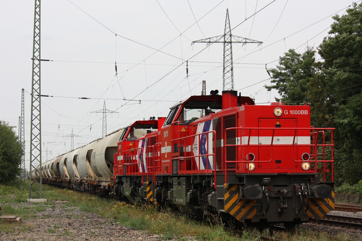 HGK DH 715+HGK DH 717 am 24.8.13 mit einem leeren Kalkmehlzug in Ratingen-Lintorf.