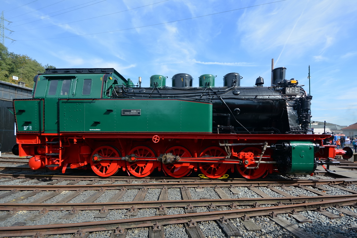 Hibernia 41-E ist eine Dampflokomotive von Henschel  Typ Bochum  aus dem Jahr 1942. (Eisenbahnmuseum Bochum, September 2018)
