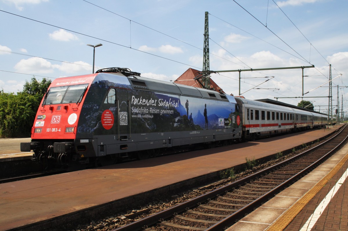 Hier 101 083-4 mit IC2157 von Frankfurt(Main) Flughafen Fernbahnhof nach Leipzig Hbf., dieser Zug stand am 14.7.2013 in Weimar.