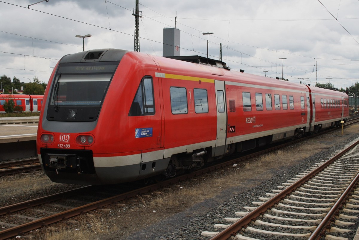 Hier 612 489-5 als Leerzug, dieser Triebzug stand am 18.8.2014 in Hof Hbf.