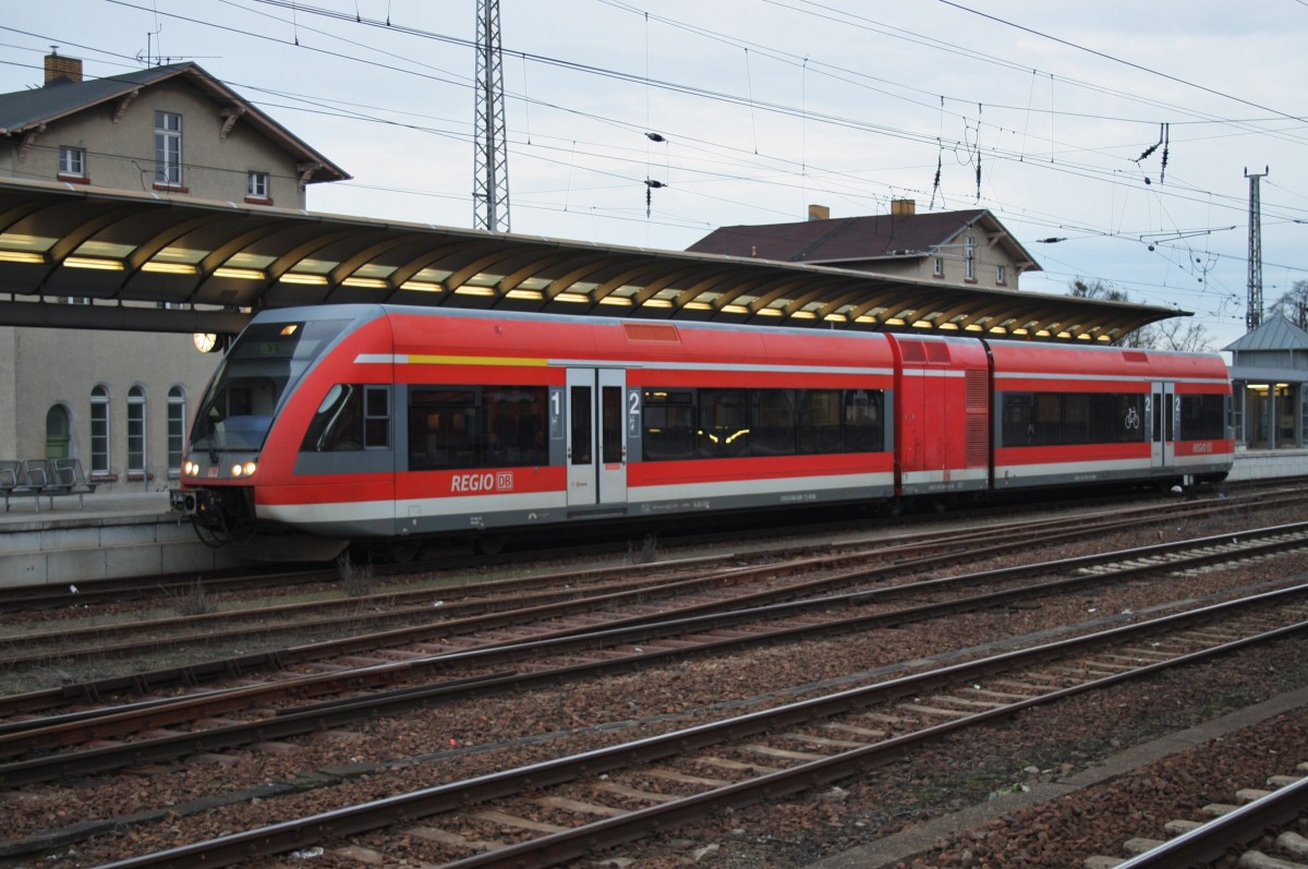 Hier 646 009-0 als RE3 (RE18391) von Schwedt(Oder) nach Angermünde, dieser Triebzug stand am 7.2.2014 in Angermünde.