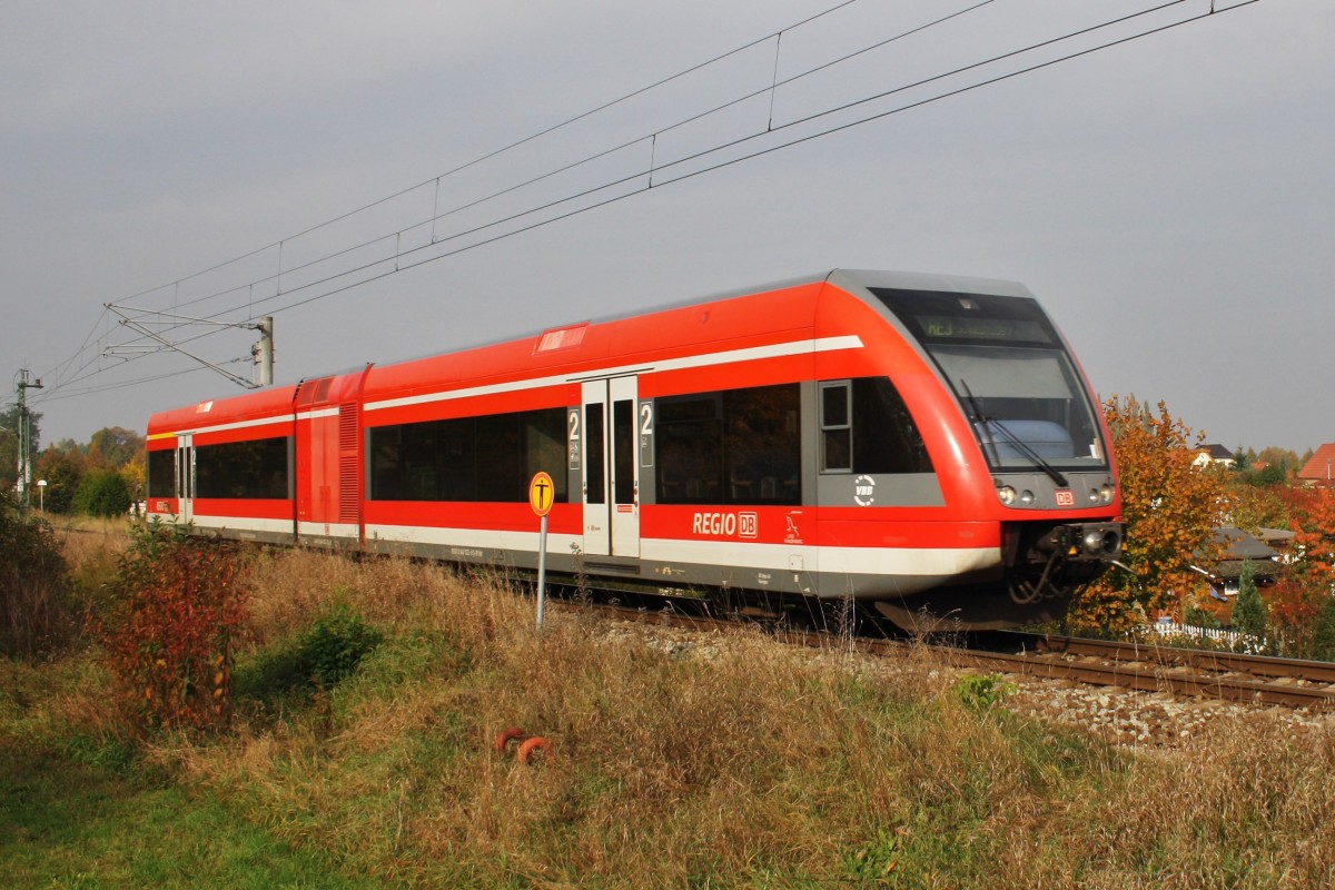 Hier 646 022-3 als RE3 (RE18388) von Angermünde nach Schwedt(Oder) Hbf., bei der Einfahrt am 11.10.2013 in Schwedt(Oder) Hbf.