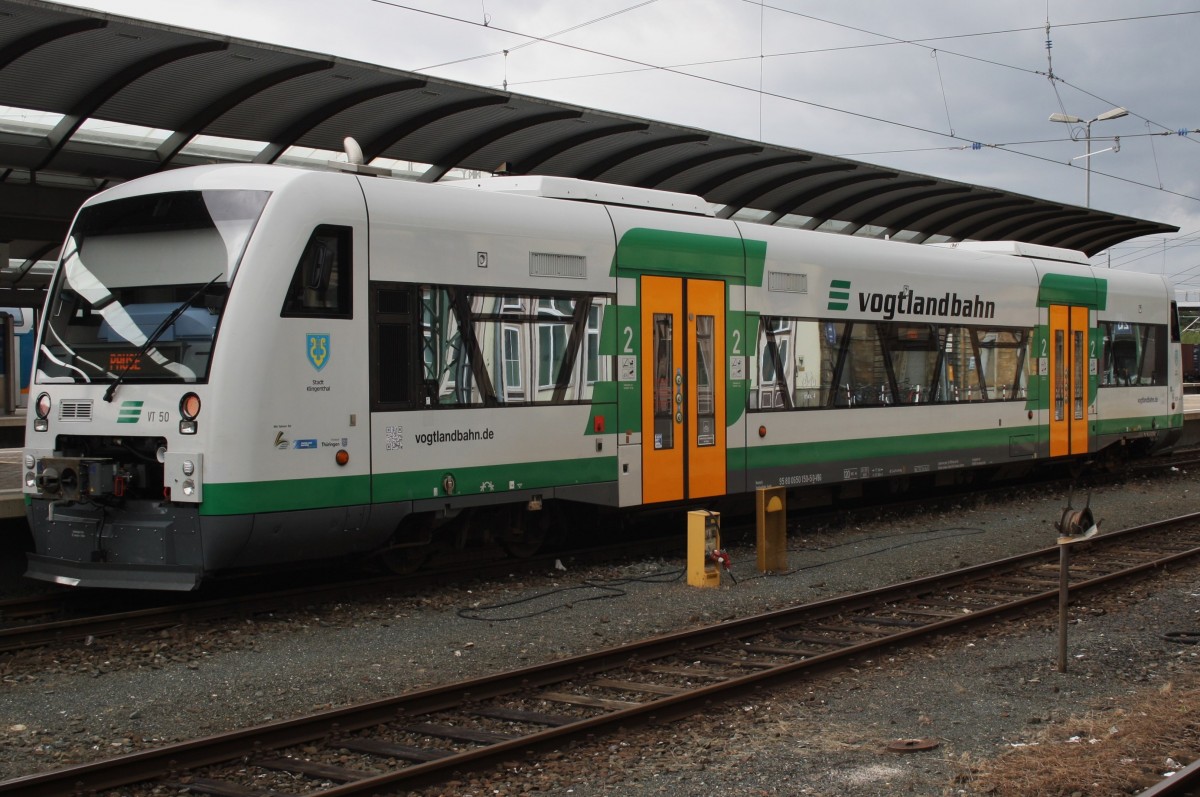 Hier 650 150-5  Stadt Klingenthal  als VBG80407 von Hof Hbf. nach Falkenstein(Vogtl), dieser Triebwagen stand am 18.8.2014 in Hof Hbf.