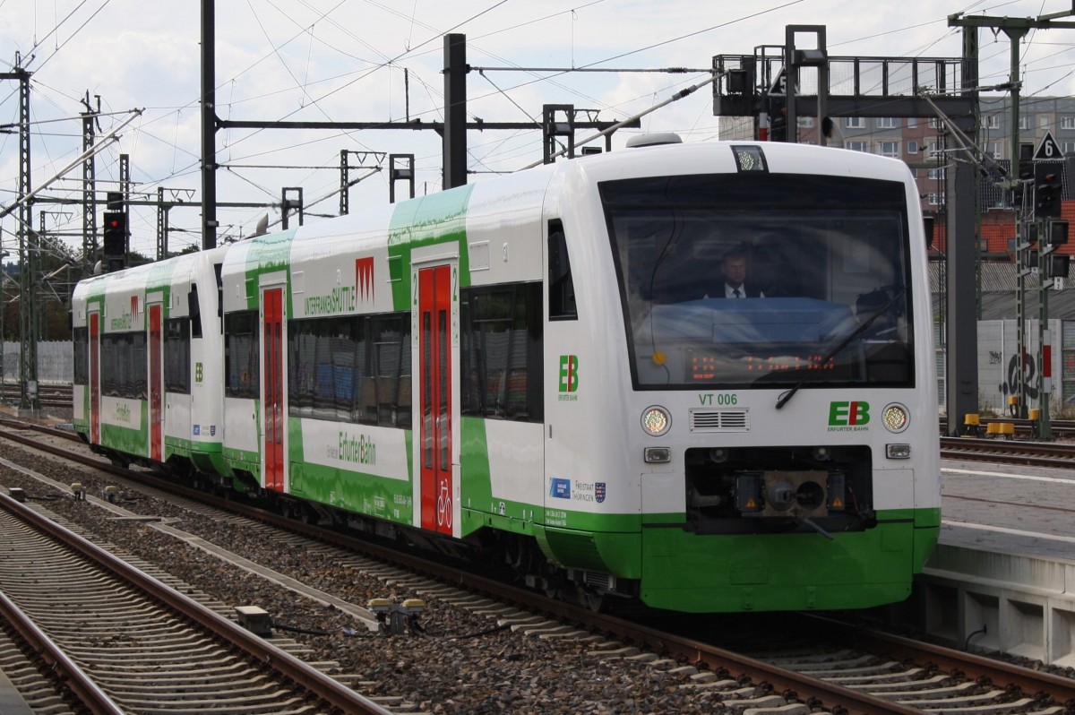 Hier 650 406-1 und 650 404-6 als EB80992 von Saalfeld(Saale) nach Erfurt Hbf., bei der Einfahrt am 19.8.2014 in Erfurt Hbf.
