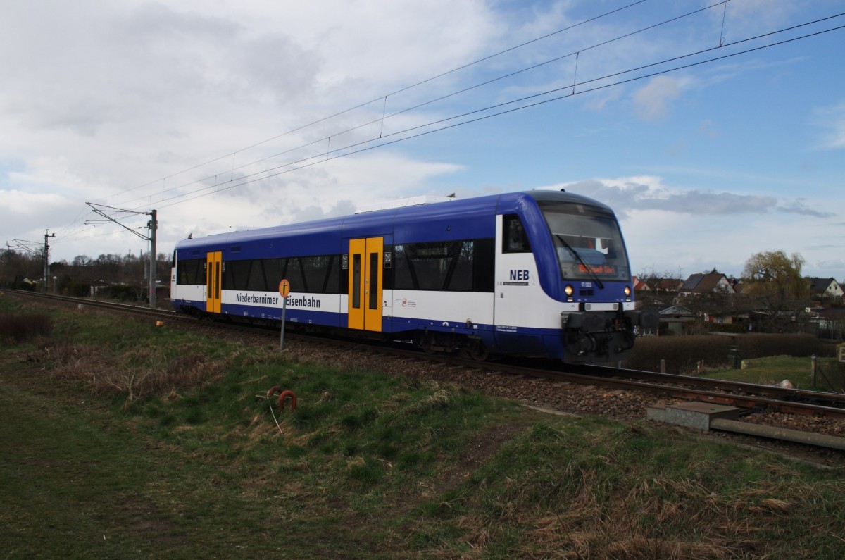 Hier 650 535-7 als RB61 (RB79793) von Angermünde nach Schwedt(Oder), am 1.4.2015 zwischen Helbigstraße und Vierradener Chaussee in Schwedt(Oder). 