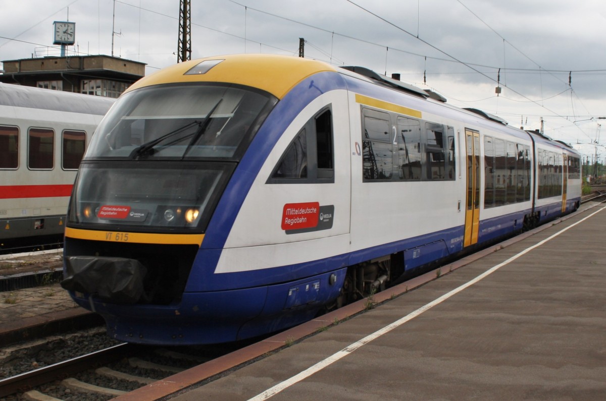 Hier VT615 als MRB80223 von Leipzig Hbf. nach Wurzen, bei der Einfahrt am 11.7.2013 in Leipzig Hbf.