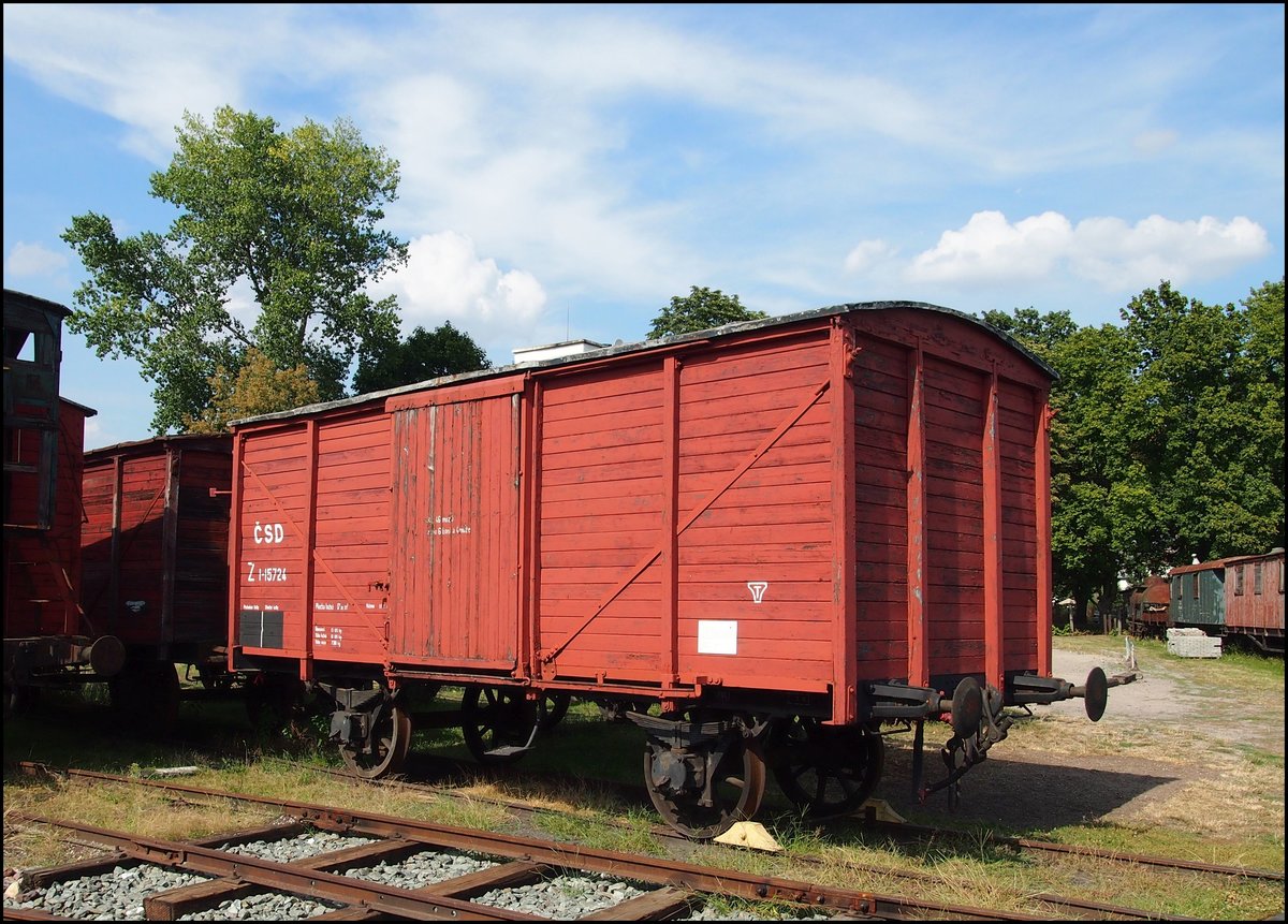 Historische ČSD Wagen Z 1-15724 (Wagenfabrik Ringhoffer 1901) in Eisenbahn Museum Jaromer am 2. 8. 2018.