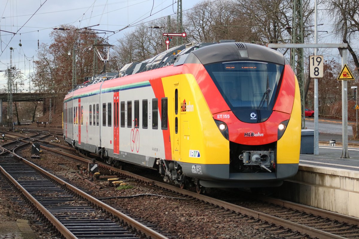 HLB Alstom Coradia Continental ET155 am 22.12.18 in Hanau Hbf vom Bahnsteig per Telezoom fotografiert