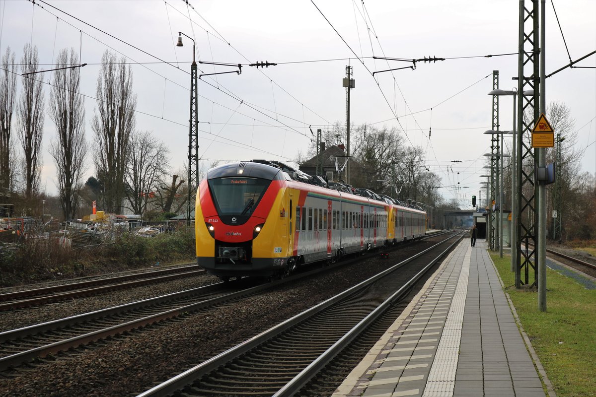 HLB Alstom Coradia Continental ET343 + ET358 (1440 343 + 1440 358) auf Probefahrt in Maintal Ost am 03.02.18. Diese Triebwagen werden ab Fahrplanwechsel im Dezember 2018 hier Fahren 