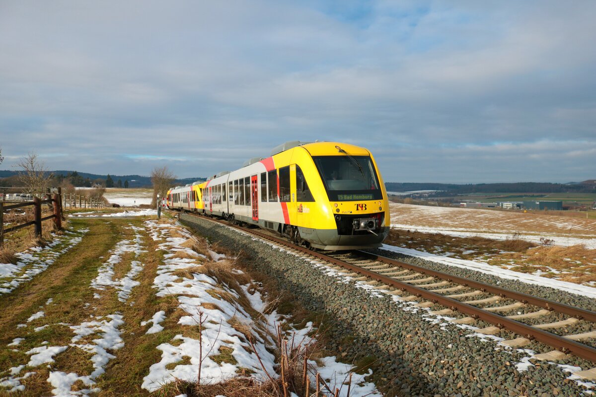 HLB Taunusbahn Alstom Lint41 Doppeltraktion am 12.01.22 bei Neu Ansbach (Taunus)