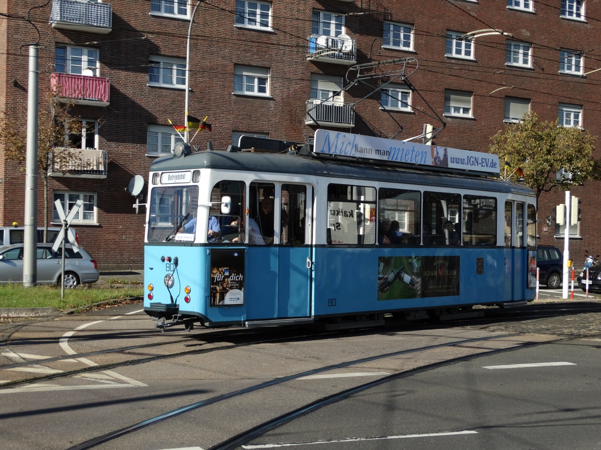 HSB Tw 80 am 18.10.14 in Mannheim zum Tag der Offenen Tür in RNV Betriebshof