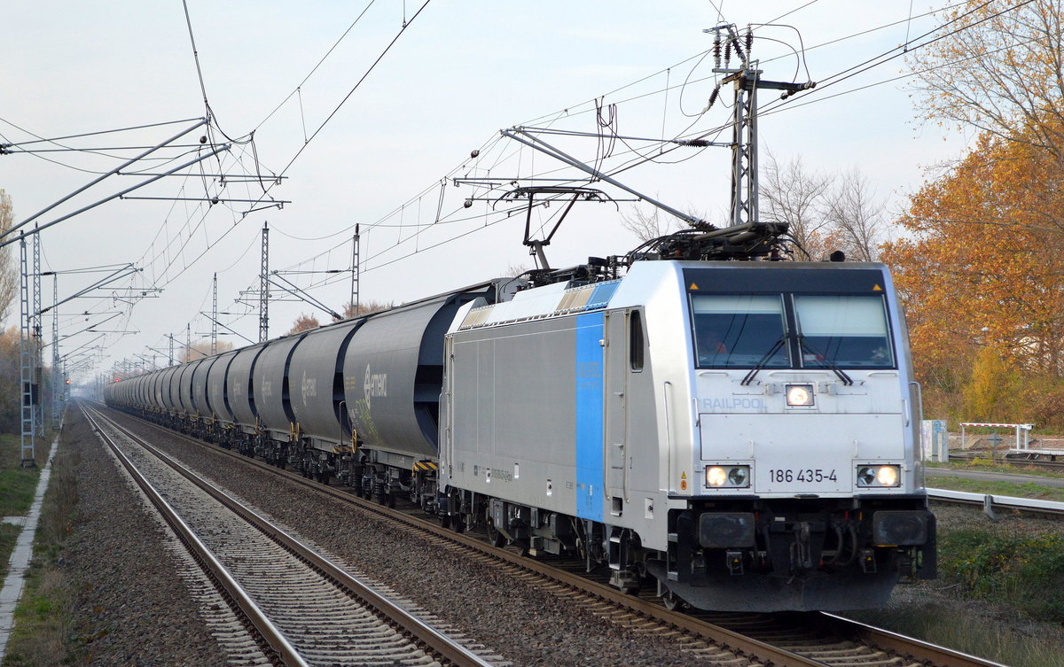 HSL aktuell mit der Rpool  186 435-4  [NVR-Number: 91 80 6186 435-4 D-Rpool] und dem Getreidezug auf dem Rückweg am 07.11.18 Bf. Berlin-Hohenschönhausen