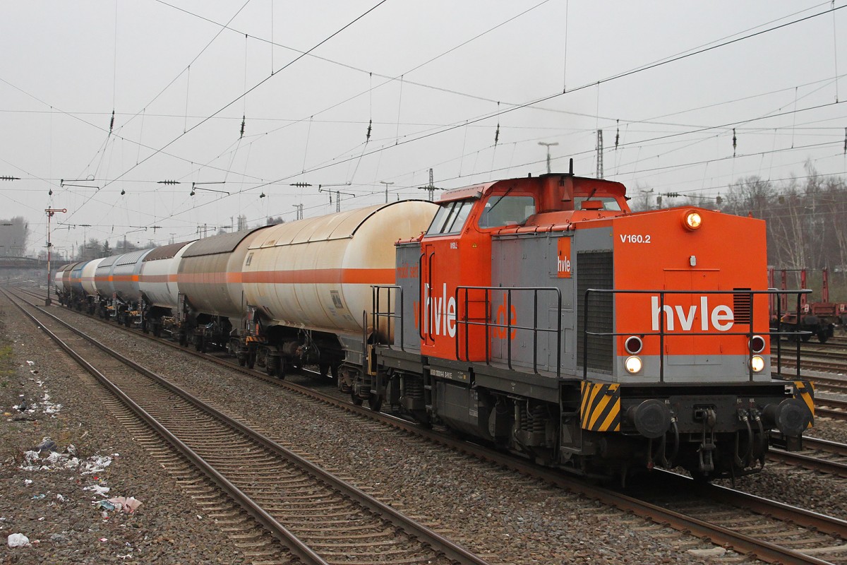 hvle V160.2 zog am 7.3.14 einen Kesselzug durch Düsseldorf-Rath.