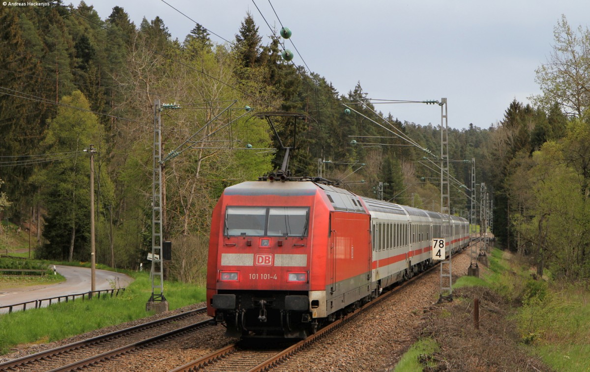 IC 2279 (Stralsund Hbf-Konstanz) mit Schublok 101 101-4 im Groppertal 10.5.14
