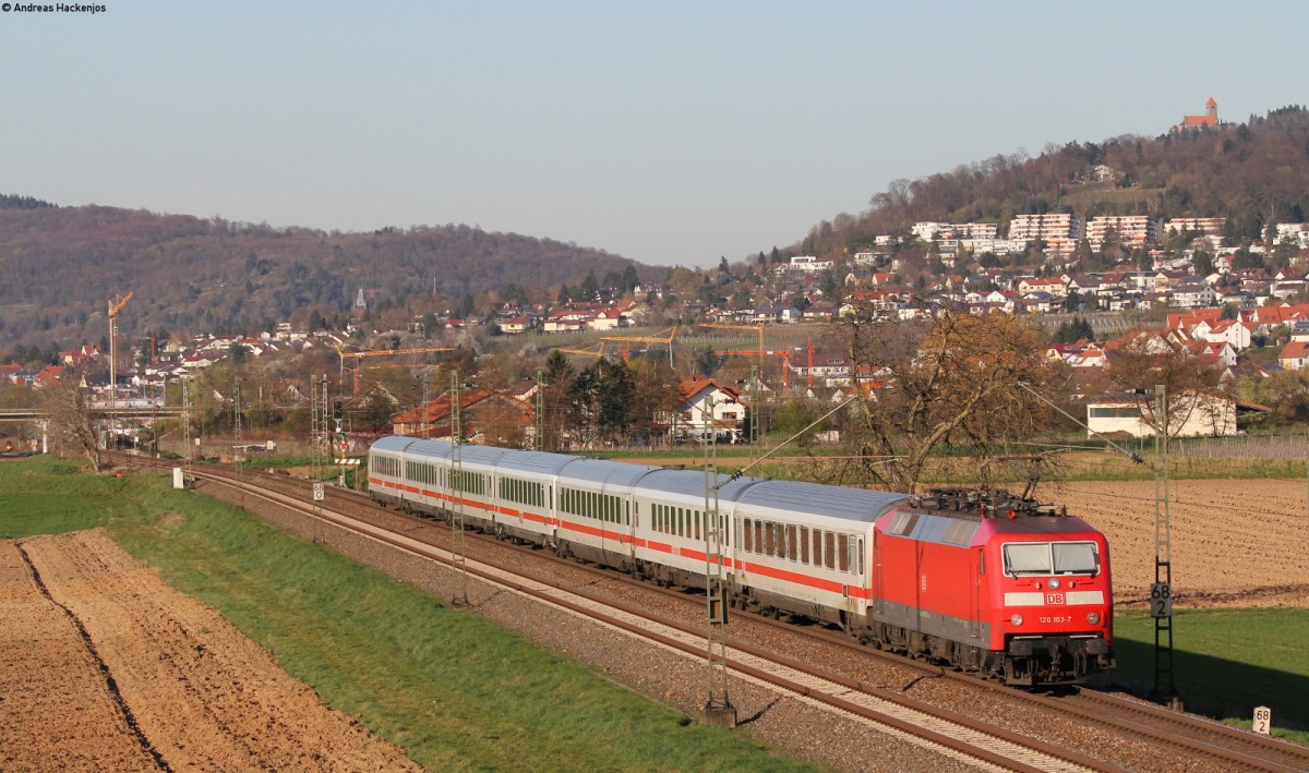 IC 2292 (Stuttgart Hbf-Frankfurt (Main) Hbf) mit Schublok 120 103-7 bei Heddesheim 20.3.14
