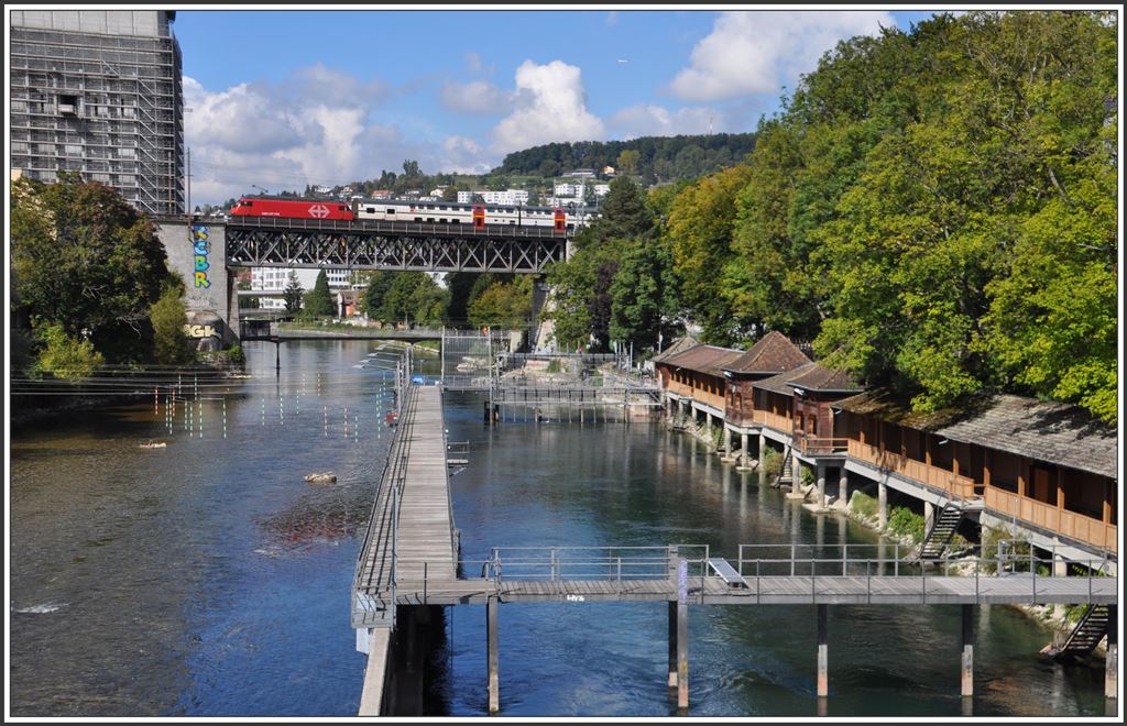 IC 817 auf dem Wipkingerviadukt bei der Badi Letten an der Limmat in Zürich. (24.09.2015)